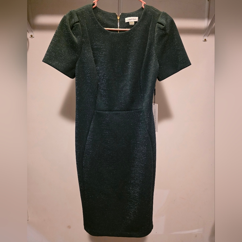 Calvin Klein Shimmering Dark Green Mini Dress
